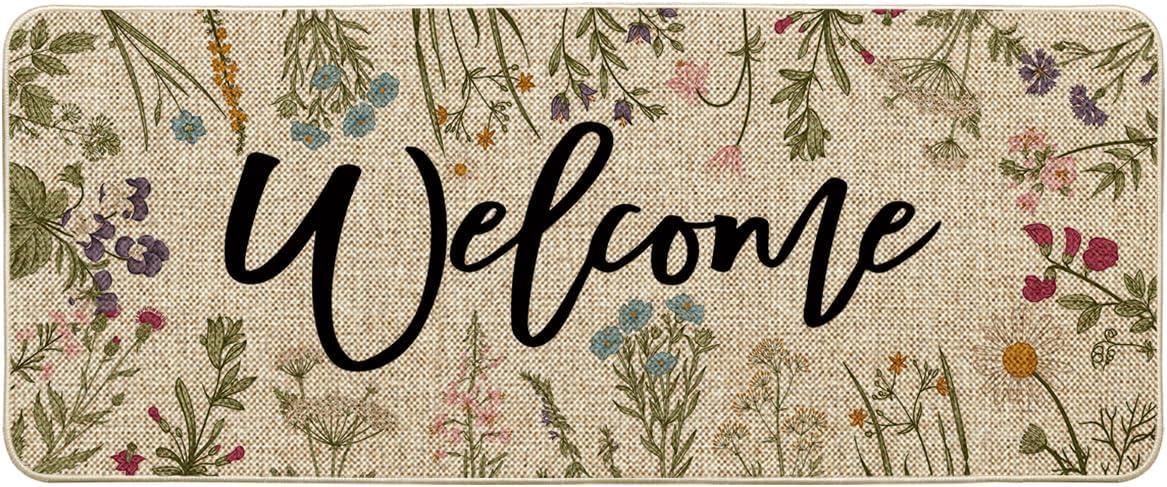 imageArtoid Mode Wild Flowers Welcome Summer Doormat Spring Home Decor LowProfile Switch Rug Door Mat Floor Mat for Indoor Outdoor 17x29 InchBeige