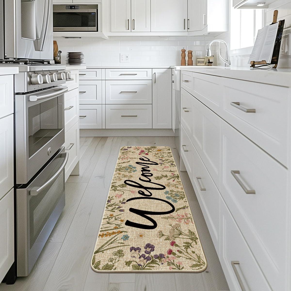 imageArtoid Mode Wild Flowers Welcome Summer Doormat Spring Home Decor LowProfile Switch Rug Door Mat Floor Mat for Indoor Outdoor 17x29 InchBeige