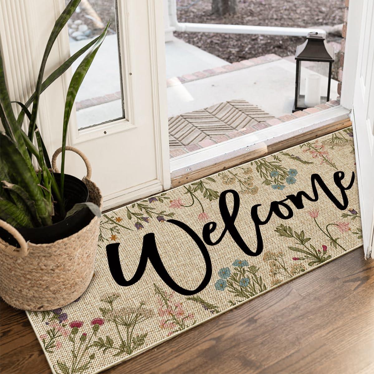 imageArtoid Mode Wild Flowers Welcome Summer Doormat Spring Home Decor LowProfile Switch Rug Door Mat Floor Mat for Indoor Outdoor 17x29 InchBeige