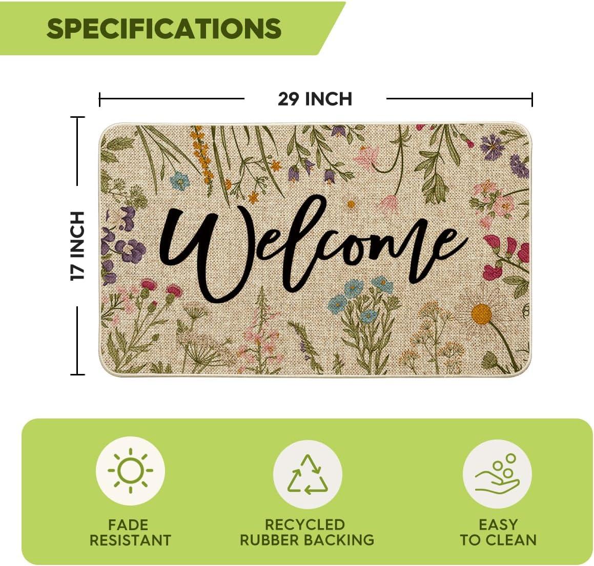 imageArtoid Mode Wild Flowers Welcome Summer Doormat Spring Home Decor LowProfile Switch Rug Door Mat Floor Mat for Indoor Outdoor 17x29 InchBeige