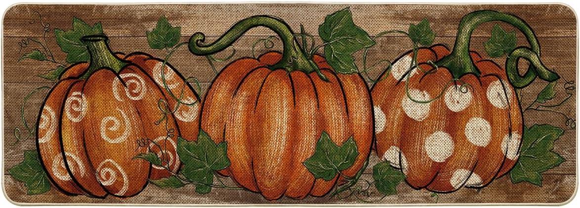 imageArtoid Mode Wood Dot Pumpkin Leaves Fall Doormat Autumn Home Decor LowProfile Switch Rug Door Mat Floor Mat for Indoor Outdoor 17x29 InchBrown
