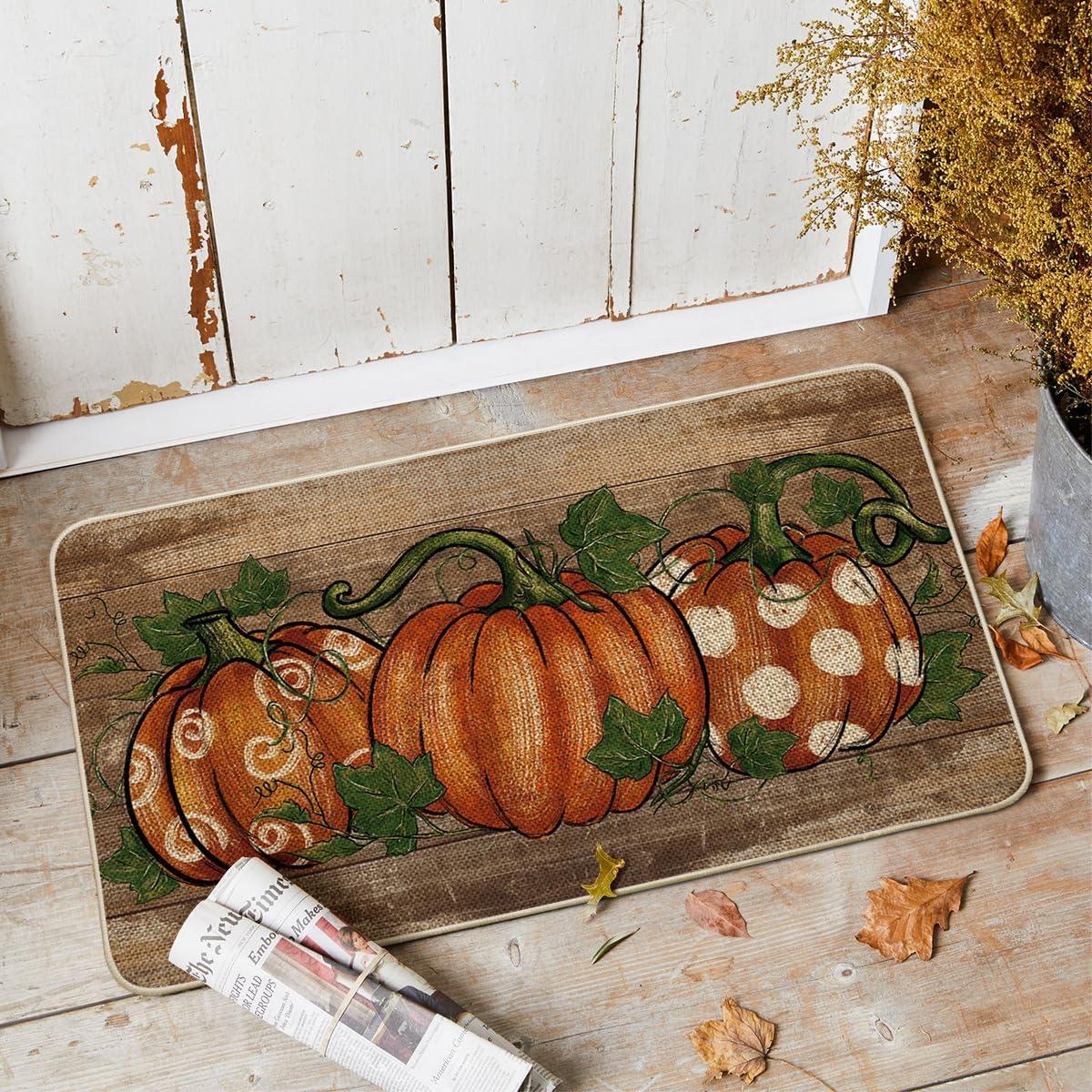 imageArtoid Mode Wood Dot Pumpkin Leaves Fall Doormat Autumn Home Decor LowProfile Switch Rug Door Mat Floor Mat for Indoor Outdoor 17x29 InchBrown