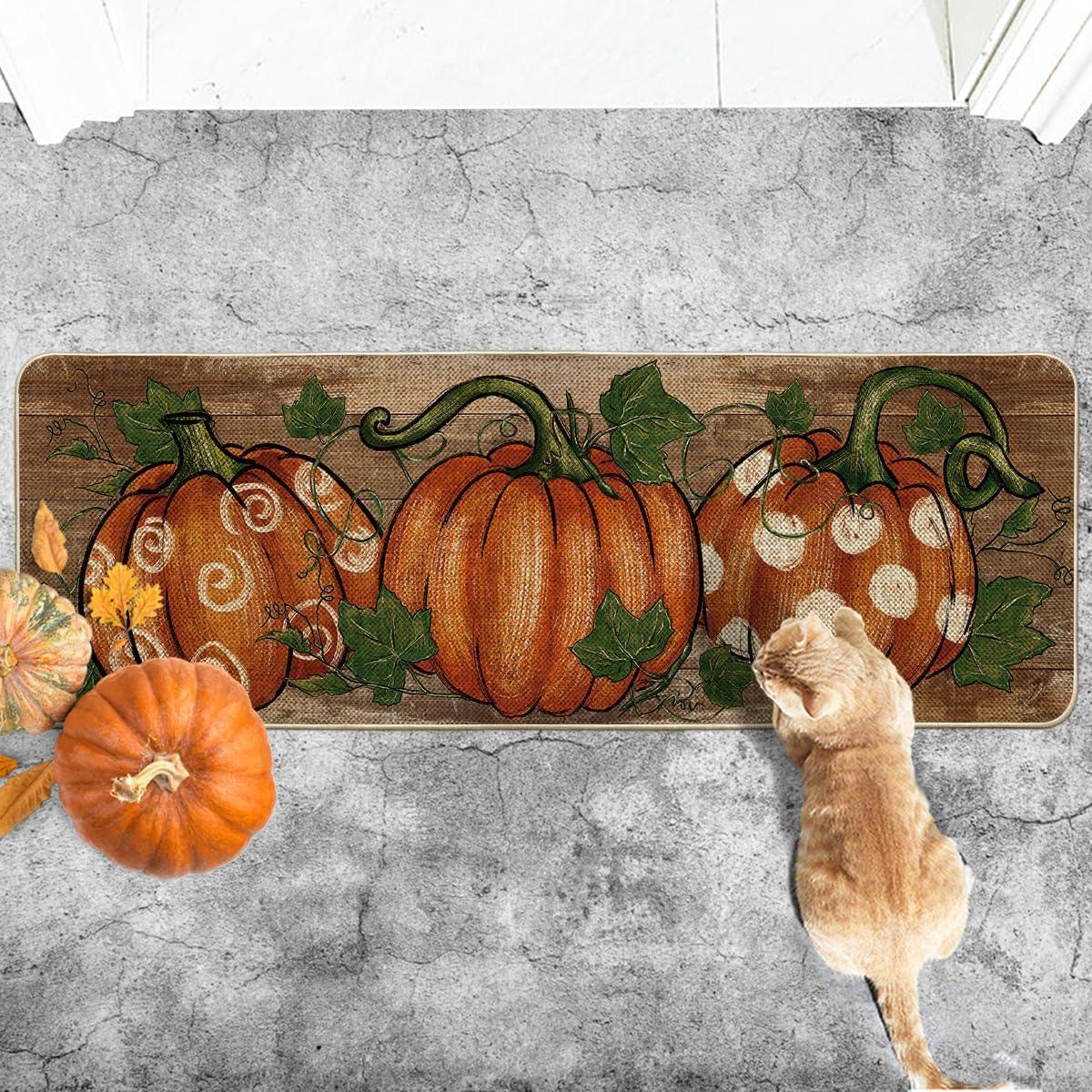 imageArtoid Mode Wood Dot Pumpkin Leaves Fall Doormat Autumn Home Decor LowProfile Switch Rug Door Mat Floor Mat for Indoor Outdoor 17x29 InchBrown