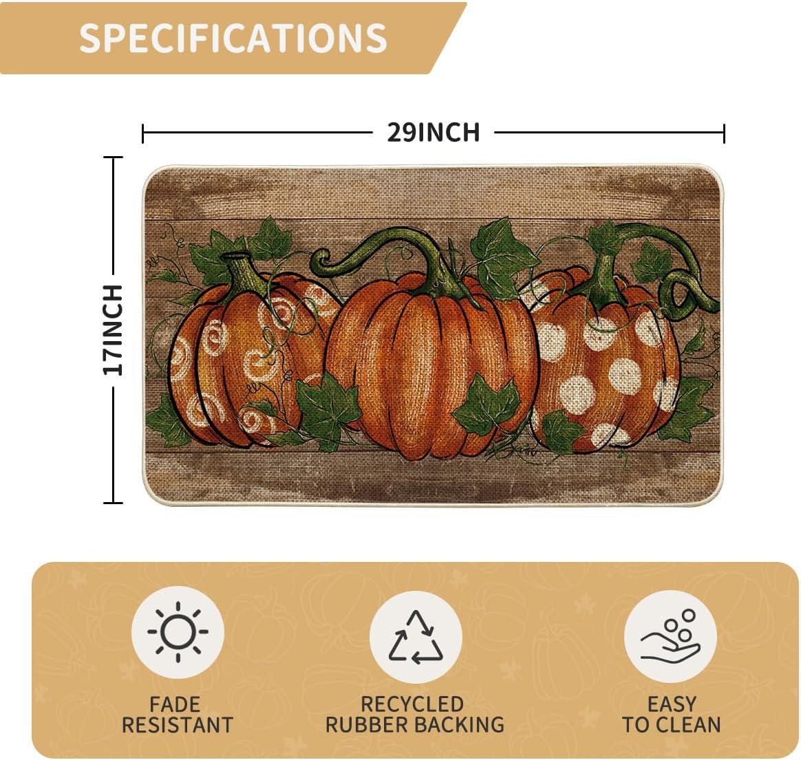 imageArtoid Mode Wood Dot Pumpkin Leaves Fall Doormat Autumn Home Decor LowProfile Switch Rug Door Mat Floor Mat for Indoor Outdoor 17x29 InchBrown