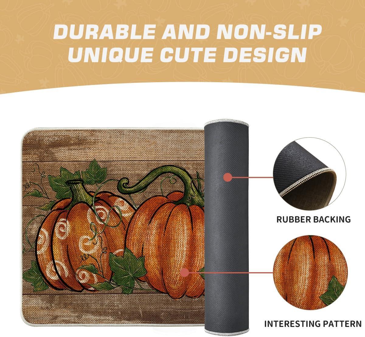 imageArtoid Mode Wood Dot Pumpkin Leaves Fall Doormat Autumn Home Decor LowProfile Switch Rug Door Mat Floor Mat for Indoor Outdoor 17x29 InchBrown