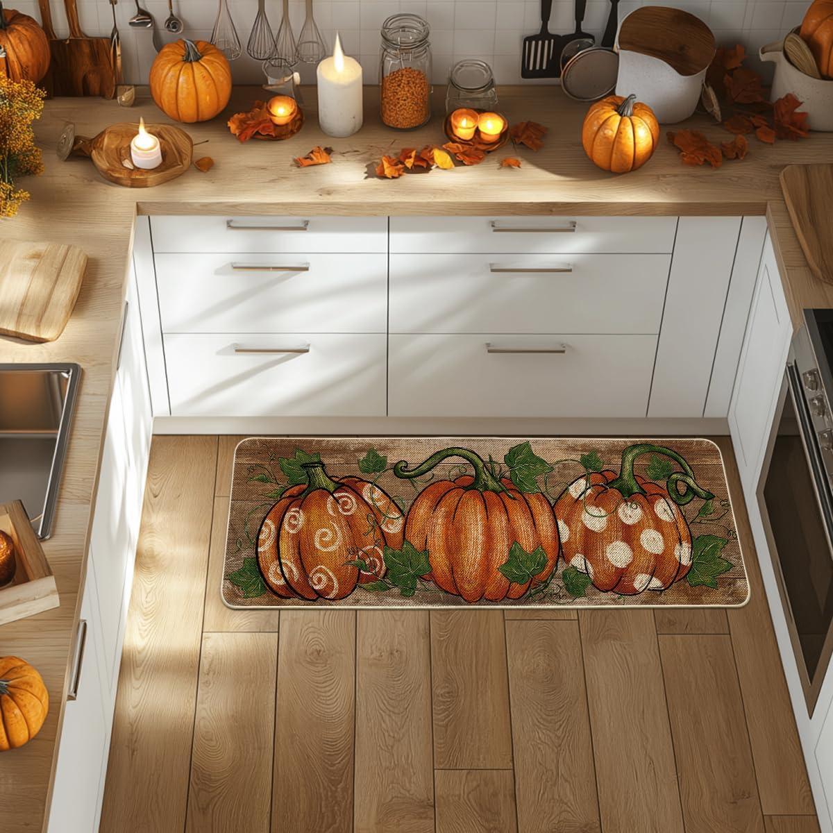 imageArtoid Mode Wood Dot Pumpkin Leaves Fall Doormat Autumn Home Decor LowProfile Switch Rug Door Mat Floor Mat for Indoor Outdoor 17x29 InchBrown