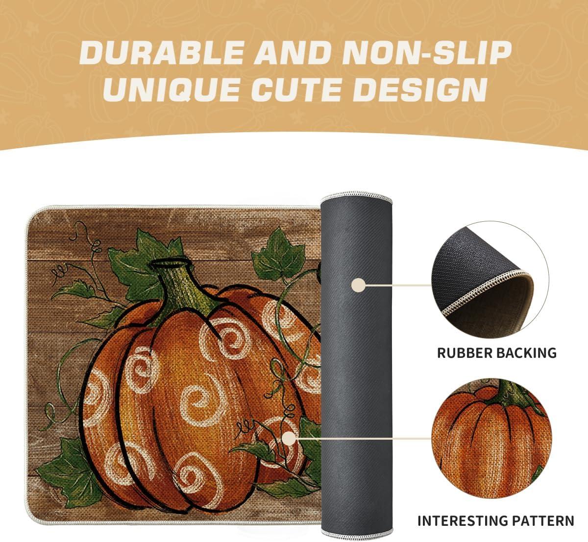 imageArtoid Mode Wood Dot Pumpkin Leaves Fall Doormat Autumn Home Decor LowProfile Switch Rug Door Mat Floor Mat for Indoor Outdoor 17x29 InchBrown