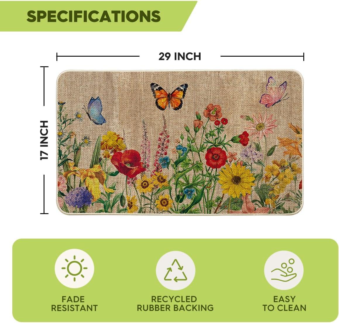 imageArtoid Mode Wood Flowers Butterfly Spring Doormat Home Summer Decor LowProfile Switch Rug Door Mat Floor Mat for Indoor Outdoor 17x29 InchBrown