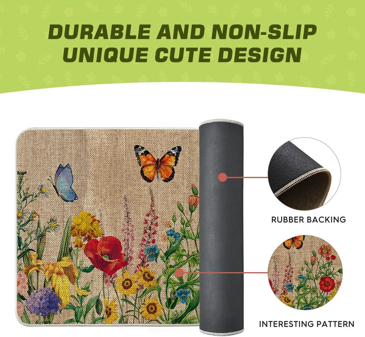 imageArtoid Mode Wood Flowers Butterfly Spring Doormat Home Summer Decor LowProfile Switch Rug Door Mat Floor Mat for Indoor Outdoor 17x29 InchBrown