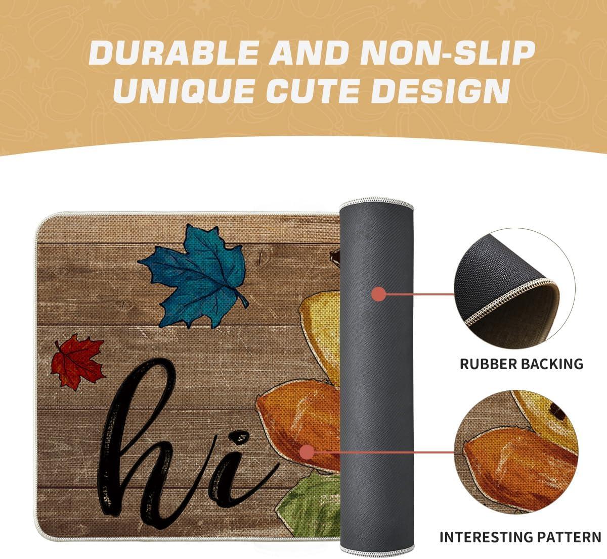 imageArtoid Mode Wood Leaves Hi Turkey Thanksgiving Doormat Thanksful Home Decor LowProfile Switch Rug Floor Mat Door Mat for Outdoor Indoor 17x29 Inch