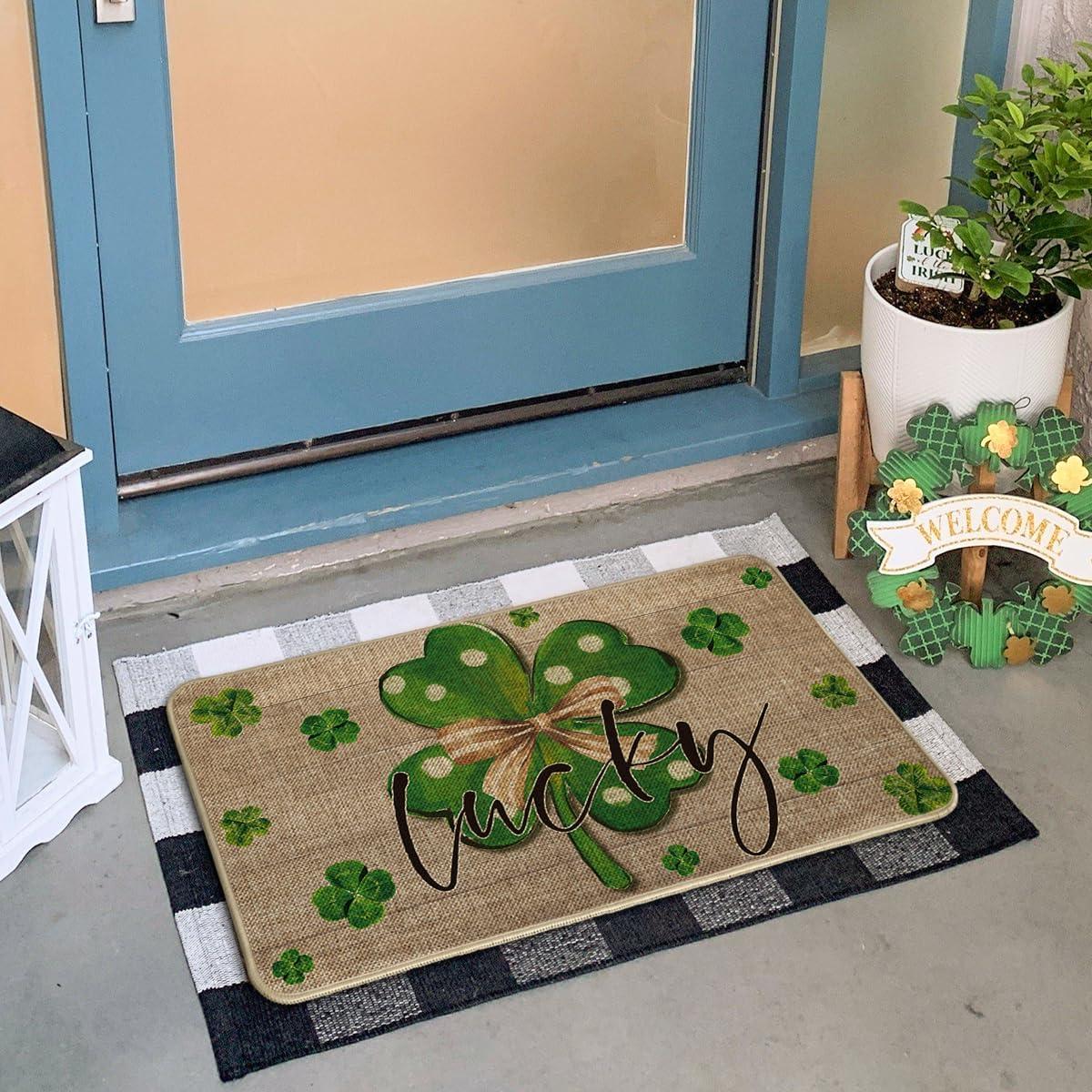 imageArtoid Mode Wood Lucky Shamrock St Patricks Day Doormat Home Decor LowProfile Switch Rug Door Mat Floor Mat for Indoor Outdoor 17x29 Inch