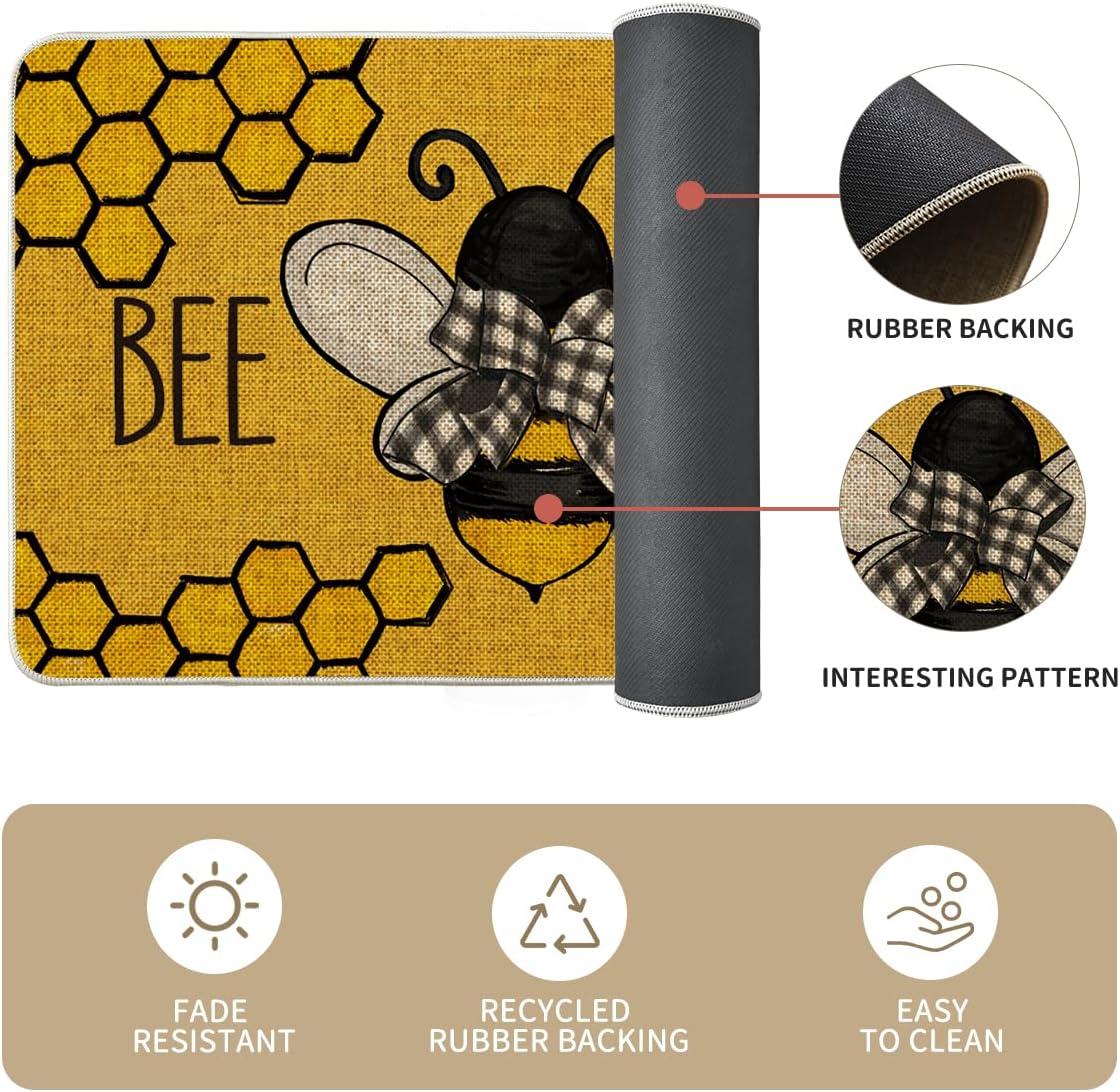 imageArtoid Mode Yellow Bee Kind Spring Kitchen Mats Set of 2 Summer Home Decor LowProfile Kitchen Rugs for Floor 17x29 and 17x47 InchYellow