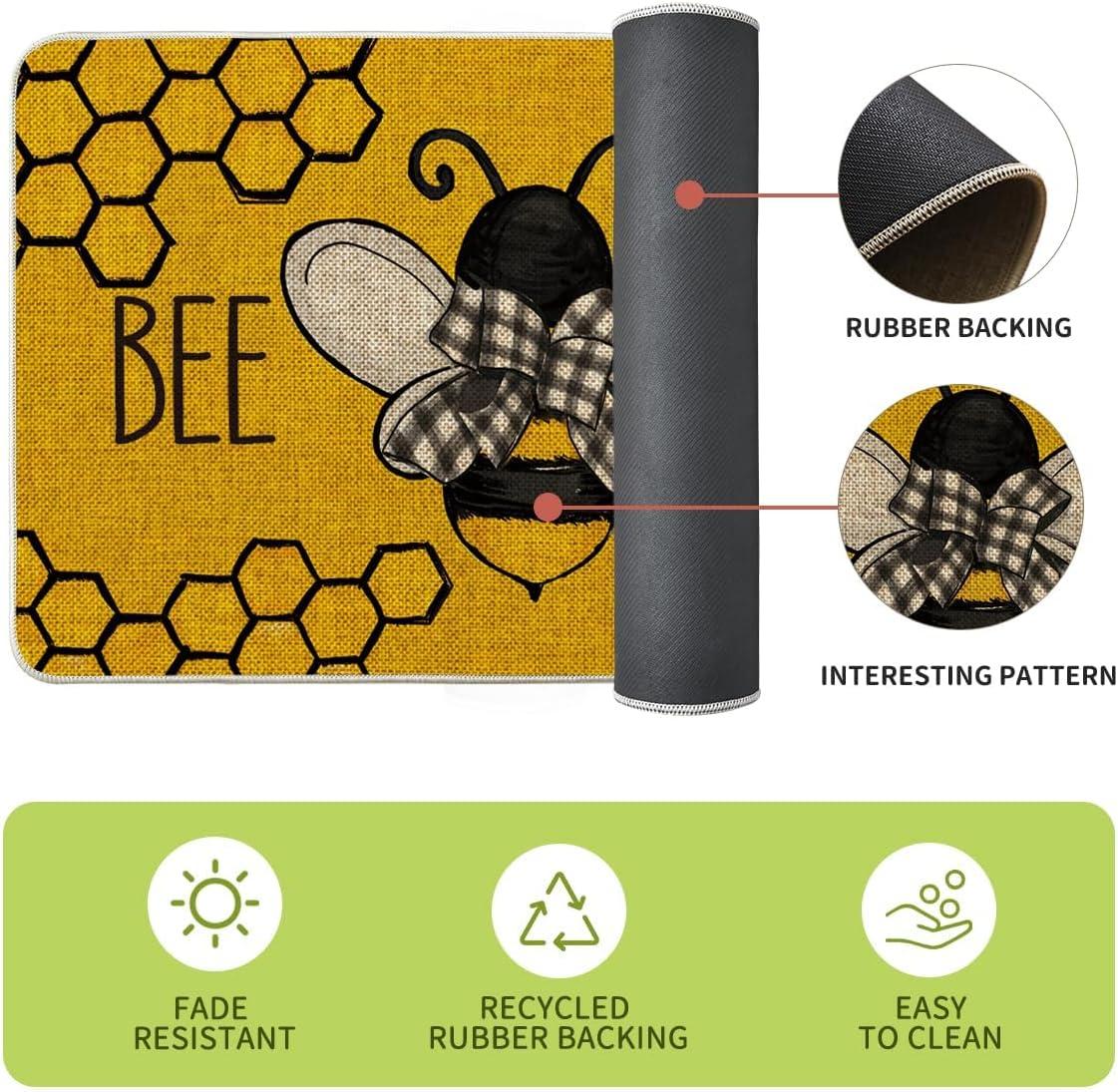 imageArtoid Mode Yellow Bee Kind Spring Kitchen Mats Set of 2 Summer Home Decor LowProfile Kitchen Rugs for Floor 17x29 and 17x47 InchYellow