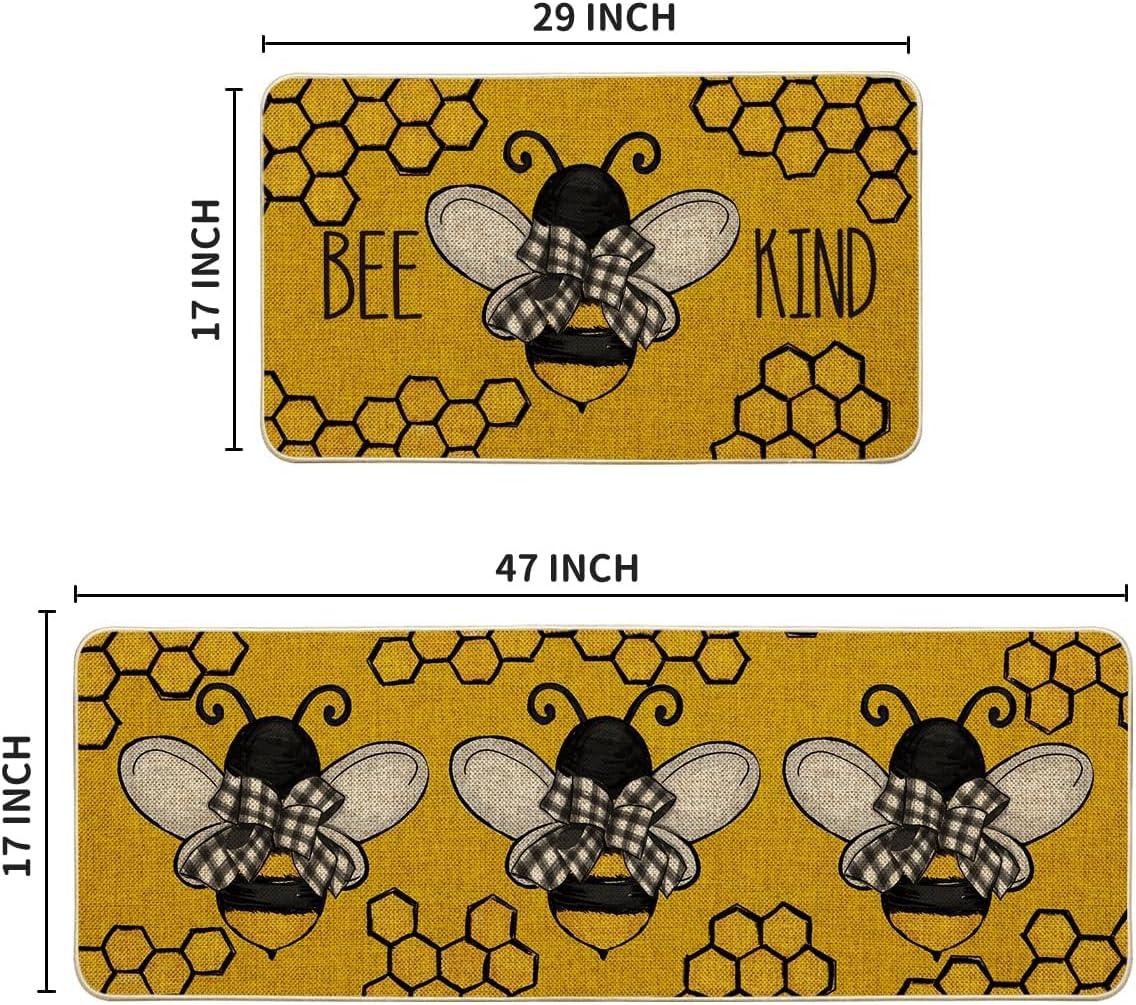 imageArtoid Mode Yellow Bee Kind Spring Kitchen Mats Set of 2 Summer Home Decor LowProfile Kitchen Rugs for Floor 17x29 and 17x47 InchYellow