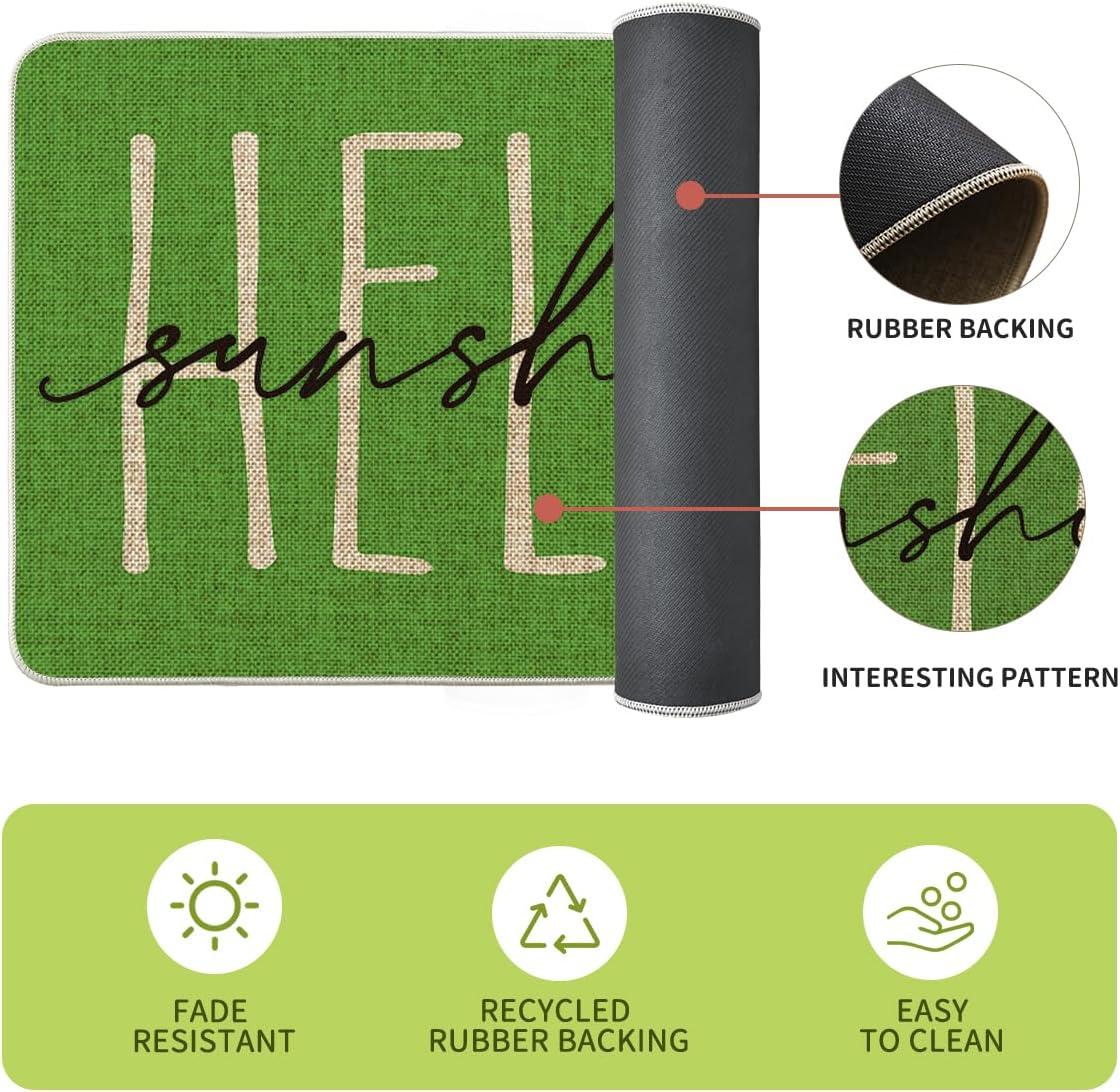 imageArtoid Mode Yellow Daisy Hello Sunshine Bloom Spring Kitchen Mats Set of 2 Home Decor LowProfile Kitchen Rugs for Floor 17x29 and 17x47 InchGreen