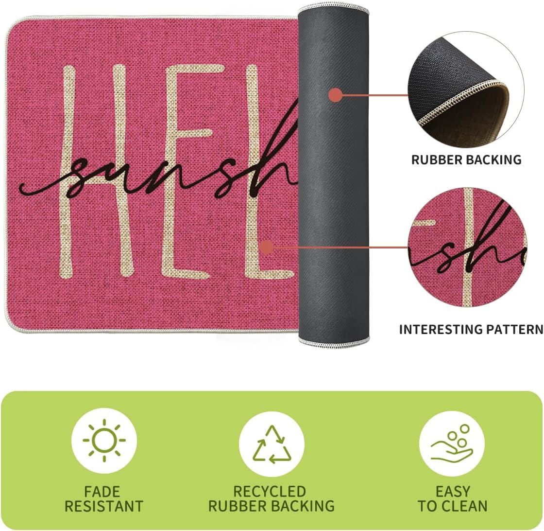 imageArtoid Mode Yellow Daisy Hello Sunshine Bloom Spring Kitchen Mats Set of 2 Home Decor LowProfile Kitchen Rugs for Floor 17x29 and 17x47 InchPink