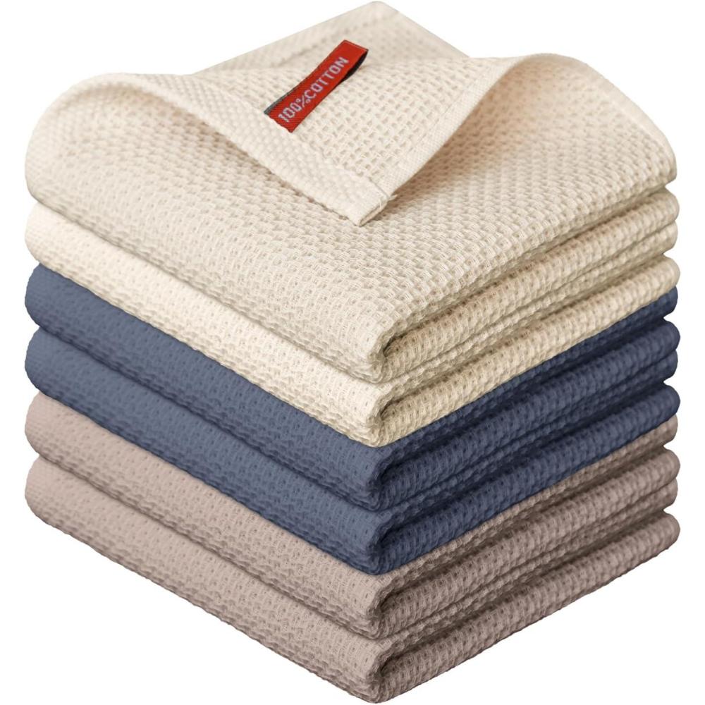 imageArtoid Mode 100 Cotton Navy Blue Waffle Weave Kitchen Dish Cloths 13x28 Inch Ultra Soft Absorbent Quick Drying Kitchen Dish Towels Set of 4BeigeBrownDark Grey