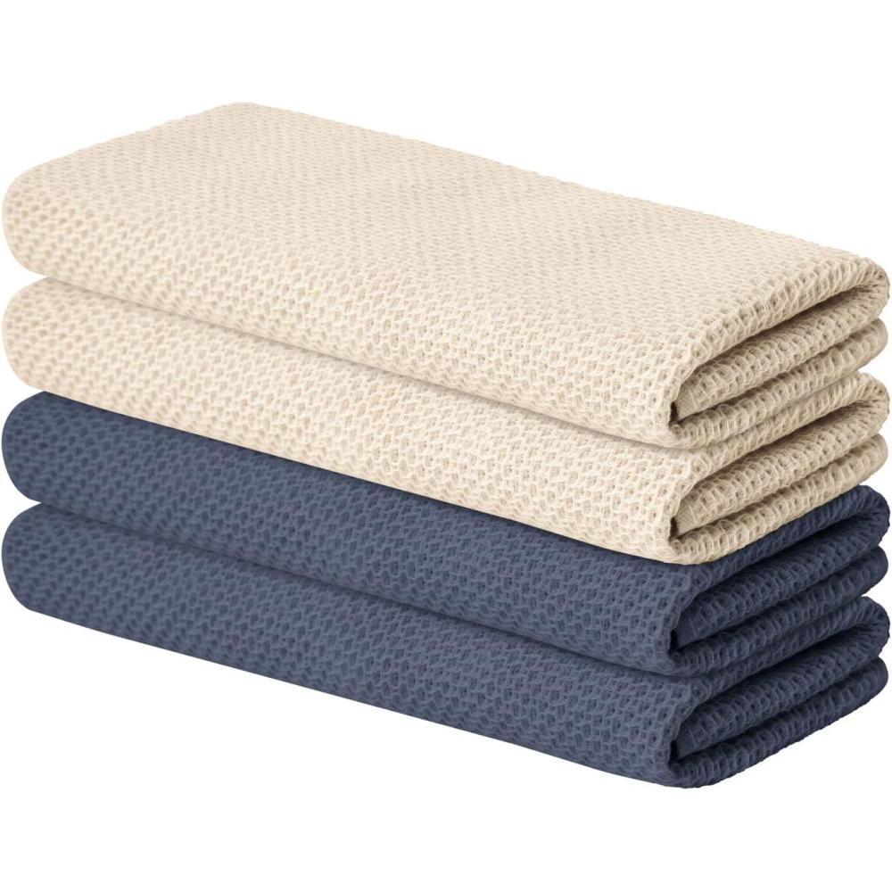 imageArtoid Mode 100 Cotton Navy Blue Waffle Weave Kitchen Dish Cloths 13x28 Inch Ultra Soft Absorbent Quick Drying Kitchen Dish Towels Set of 4BeigeDark Grey