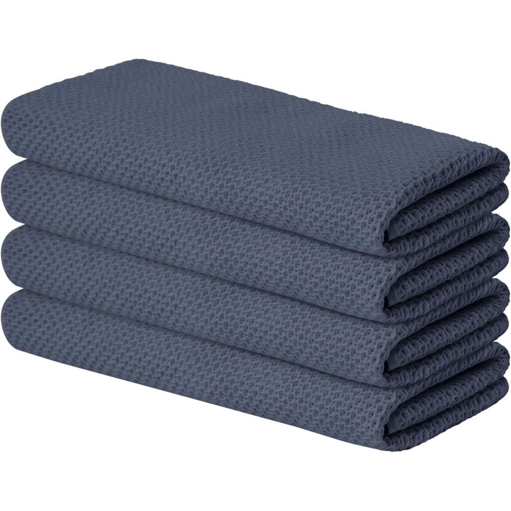 imageArtoid Mode 100 Cotton Navy Blue Waffle Weave Kitchen Dish Cloths 13x28 Inch Ultra Soft Absorbent Quick Drying Kitchen Dish Towels Set of 4Dark Grey