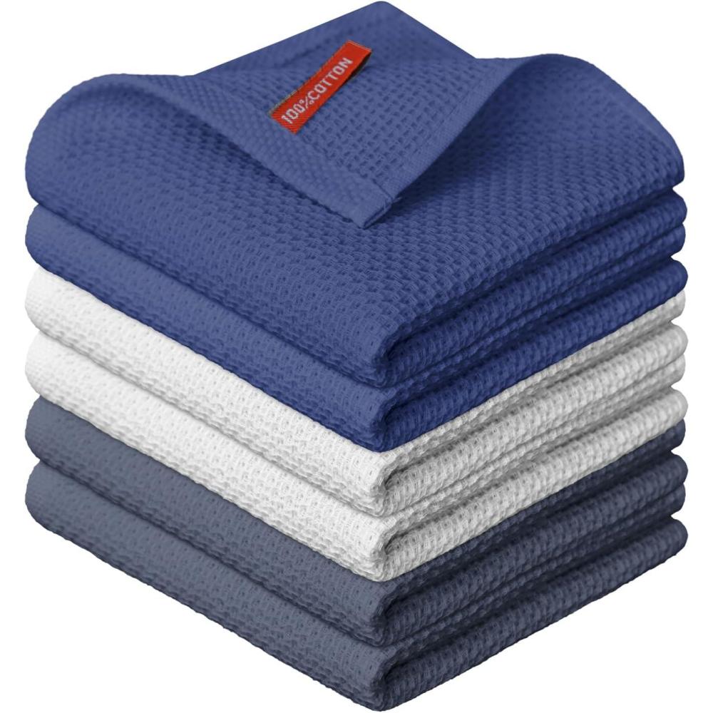 imageArtoid Mode 100 Cotton Navy Blue Waffle Weave Kitchen Dish Cloths 13x28 Inch Ultra Soft Absorbent Quick Drying Kitchen Dish Towels Set of 4Navy BlueLight GreyDark Grey