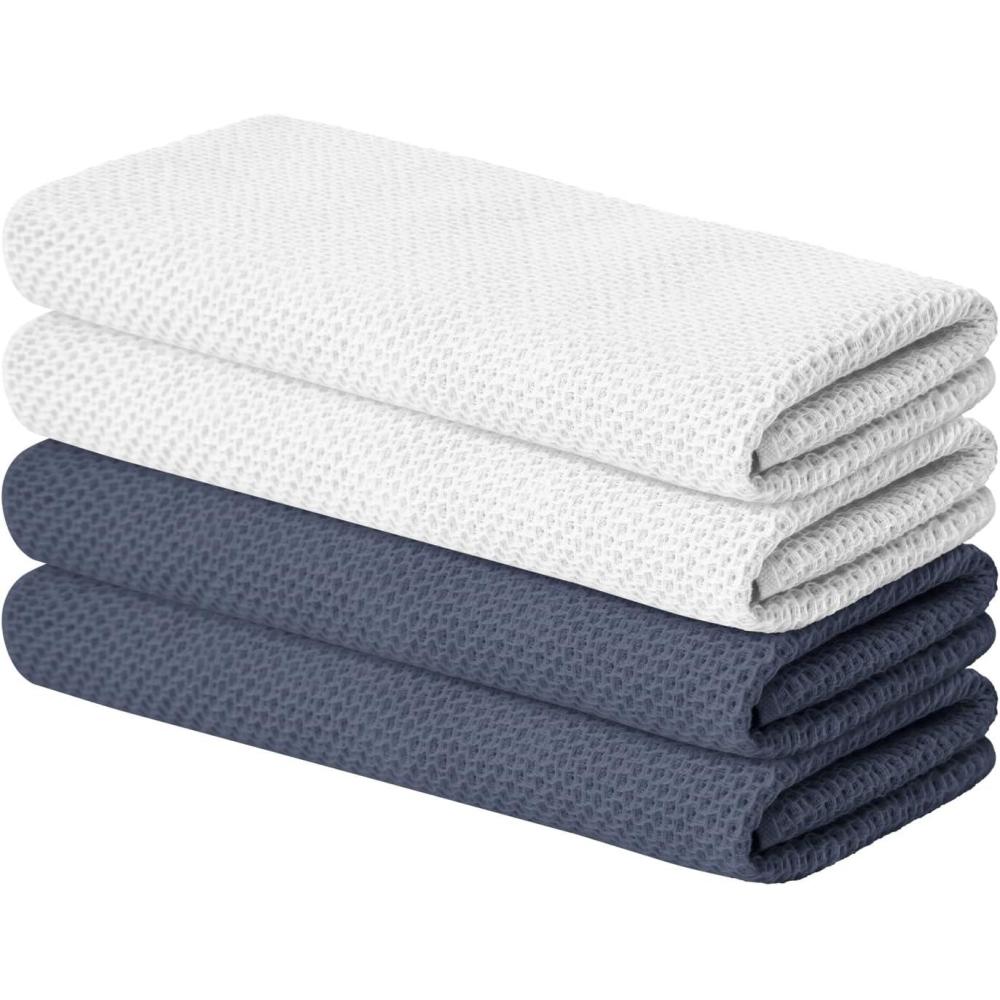 imageArtoid Mode 100 Cotton Navy Blue Waffle Weave Kitchen Dish Cloths 13x28 Inch Ultra Soft Absorbent Quick Drying Kitchen Dish Towels Set of 4WhiteDark Grey