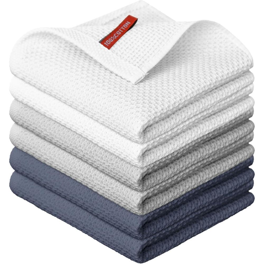 imageArtoid Mode 100 Cotton Navy Blue Waffle Weave Kitchen Dish Cloths 13x28 Inch Ultra Soft Absorbent Quick Drying Kitchen Dish Towels Set of 4WhiteLight GreyDark Grey