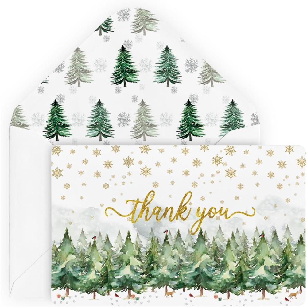 imageArtoid Mode 24 Pack Bird Xmas Tree Forest Christmas Thank You Cards Gift With Envelope Sticker Blank Note Greeting Cards 4 x 6 InchGreen