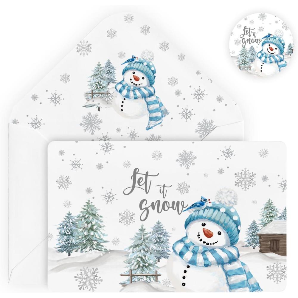 imageArtoid Mode 24 Pack Blue Snowman Snowflake Xmas Tree Christmas Thank You Cards Gift With Envelope Sticker Blank Note Greeting Cards 4 x 6 InchBlue