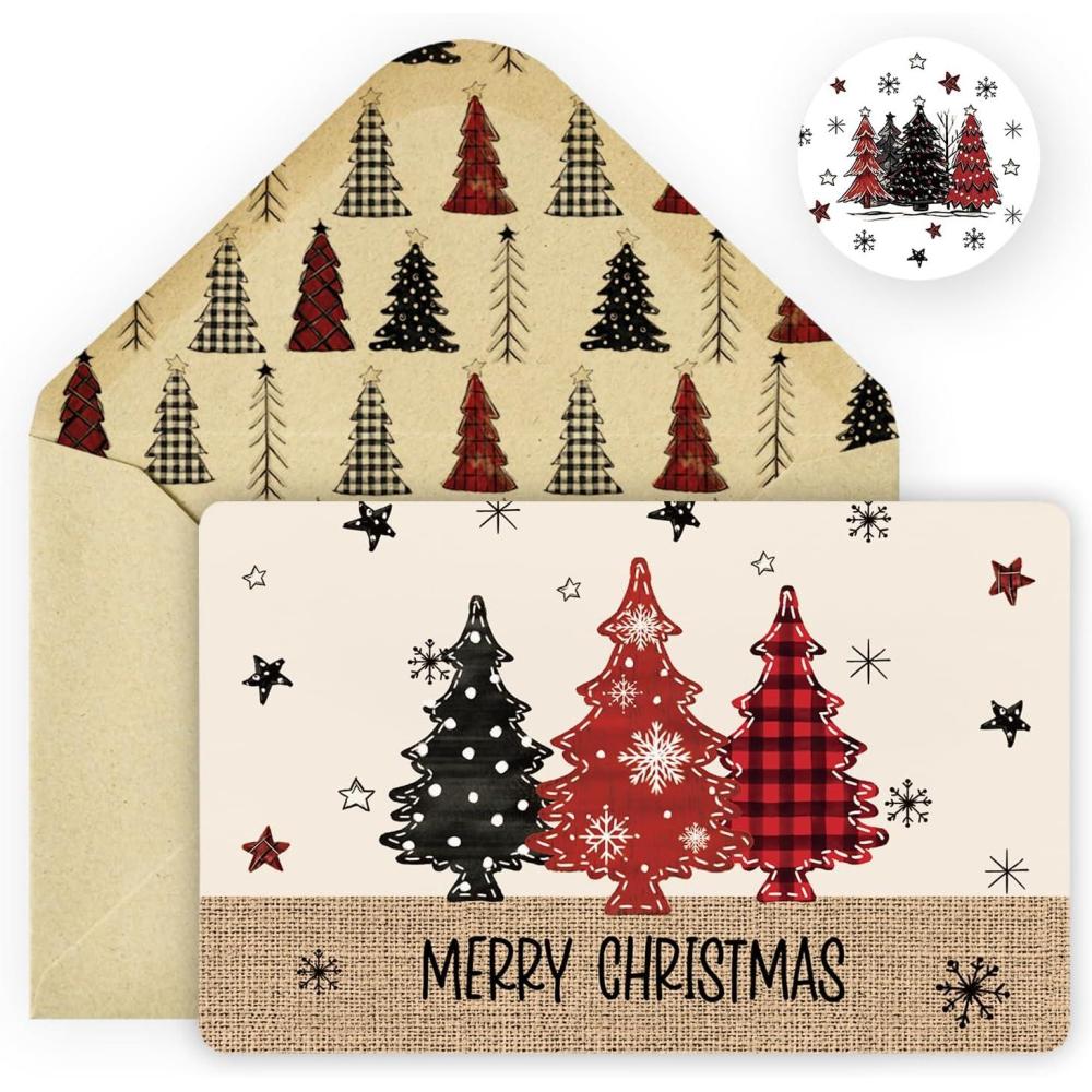 imageArtoid Mode 24 Pack Merry Christmas Thank You Cards Star Xmas Tree Greeting Cards Gift With Envelope Sticker Blank Note Cards for Birthday Wedding Baby Shower Bridal Shower 4 x 6 Inch