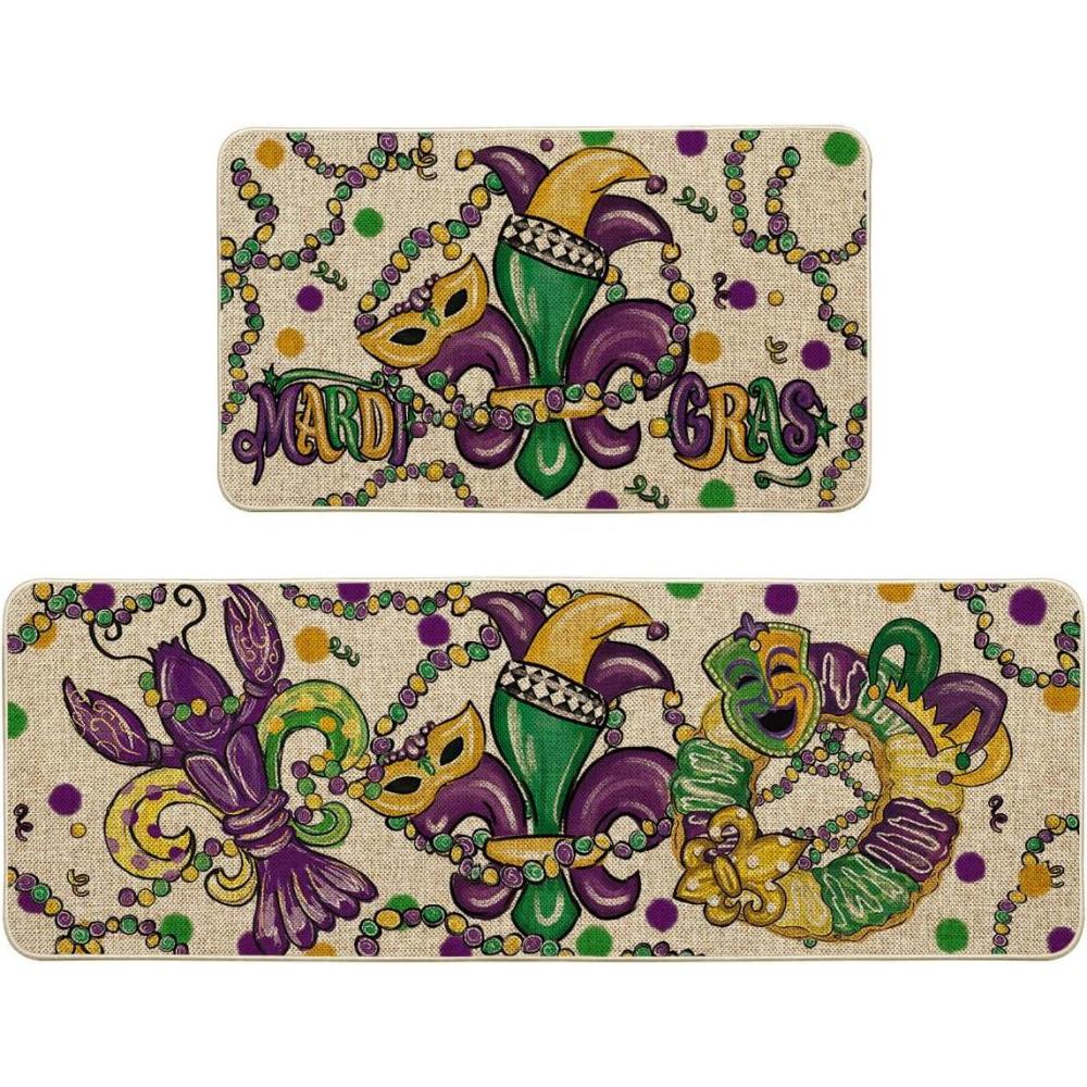 imageArtoid Mode Beige Lobster Irises Mask Doughnut Beads Mardi Gras Kitchen Mats Set of 2 Home Decor LowProfile Kitchen Rugs for Floor  17x29 and 17x47 Inch