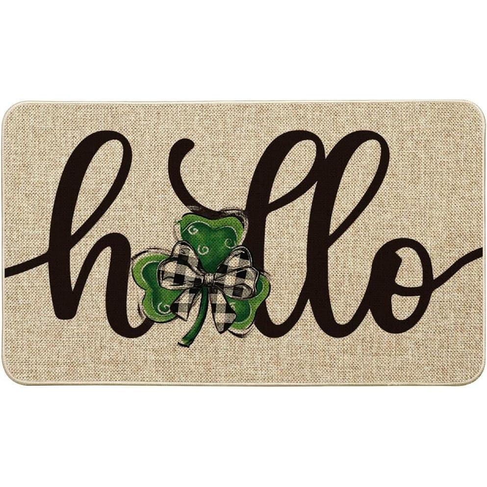 imageArtoid Mode Beige Shamrock Hello St Patricks Day Doormat Home Decor LowProfile Switch Rug Door Mat Floor Mat for Indoor Outdoor 17x29 Inch