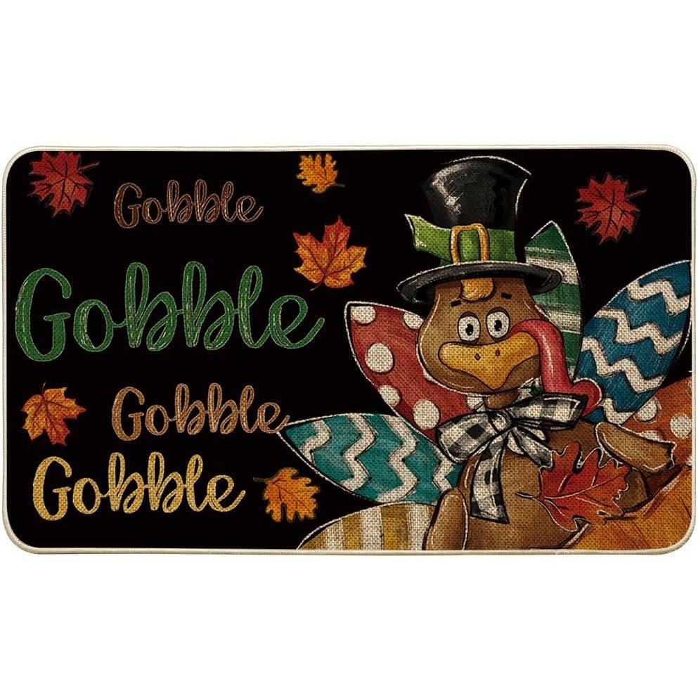 imageArtoid Mode Black Gobble Turkey Thanksgiving Doormat Thanksful Maple Leaves Home Decor LowProfile Switch Rug Door Mat Floor Mat for Indoor Outdoor 17x29 InchBlack