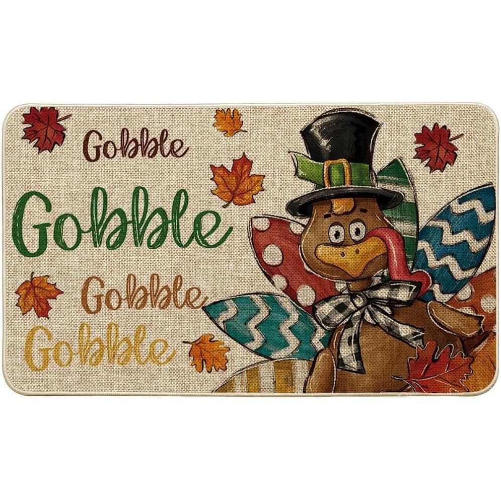 imageArtoid Mode Black Gobble Turkey Thanksgiving Doormat Thanksful Maple Leaves Home Decor LowProfile Switch Rug Door Mat Floor Mat for Indoor Outdoor 17x29 InchBeige