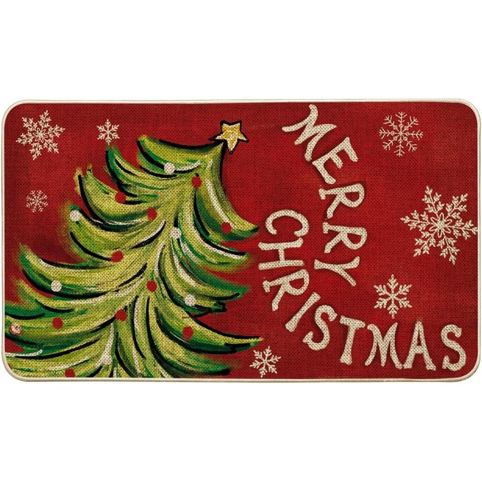 imageArtoid Mode Black Holly Mistletoe Merry Christmas Doormat Xmas Winter Home Decor Switch Rug Door Mat 17x29 InchRed
