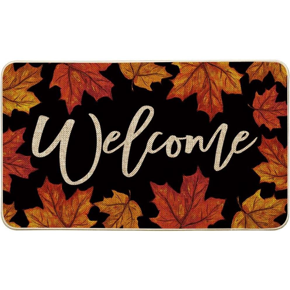 imageArtoid Mode Black Maple Leaves Welcome Fall Doormat Autumn Home Decor LowProfile Switch Rug Door Mat for Indoor Outdoor 17x29 InchBlack
