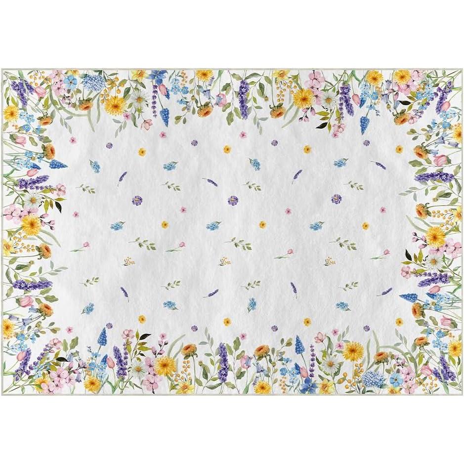 imageArtoid Mode Bloom Flowers Tulip Spring Area Rug Summer Home Decor LowProfile Area Rugs for Entryway Bedroom Living Room Laundry Room Indoor 5x7 FeetWhite