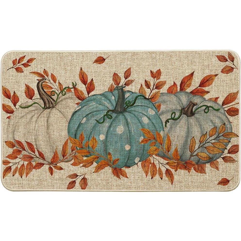 imageArtoid Mode Blue Dot Pumpkin Eucalyptus Fall Doormat Autumn Home Decor LowProfile Switch Rug Door Mat Floor Mat for Indoor Outdoor 17x29 InchBlue