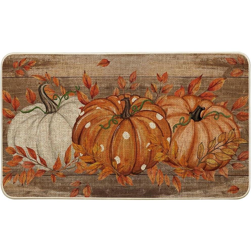 imageArtoid Mode Blue Dot Pumpkin Eucalyptus Fall Doormat Autumn Home Decor LowProfile Switch Rug Door Mat Floor Mat for Indoor Outdoor 17x29 InchBrown