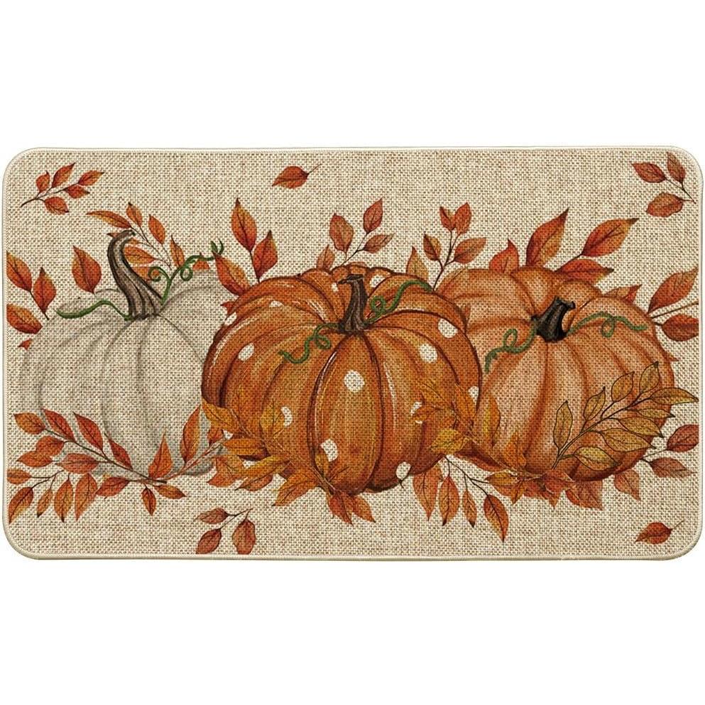 imageArtoid Mode Blue Dot Pumpkin Eucalyptus Fall Doormat Autumn Home Decor LowProfile Switch Rug Door Mat Floor Mat for Indoor Outdoor 17x29 InchOrange