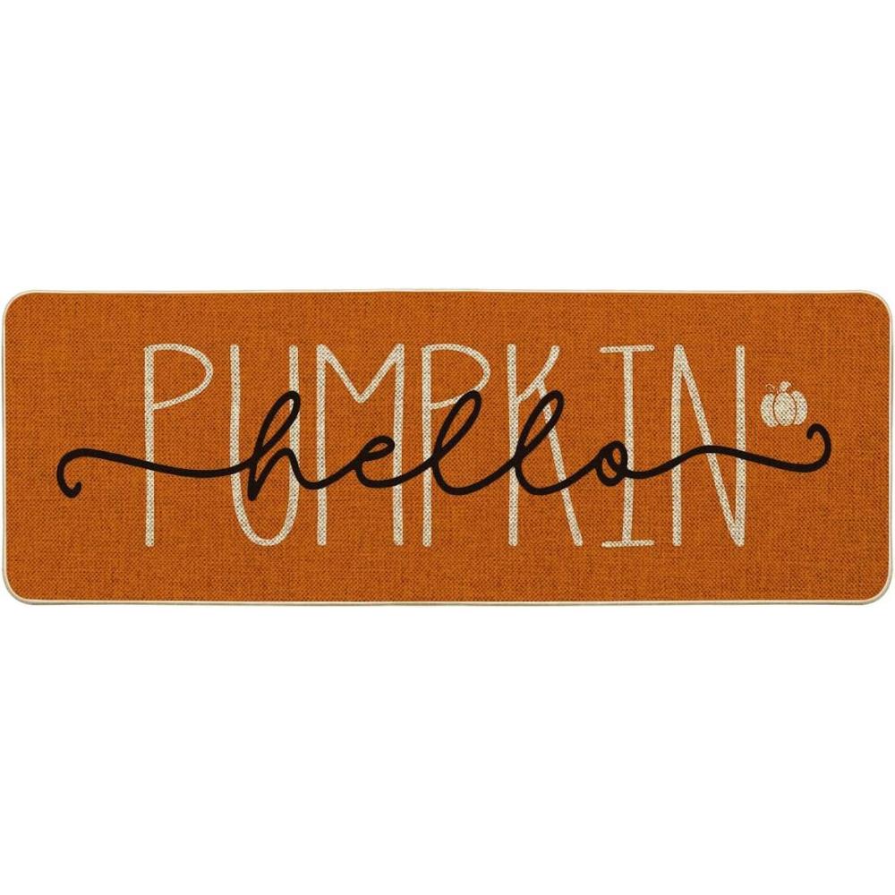 imageArtoid Mode Blue Hello Pumpkin Fall Doormat Home Decor LowProfile Switch Rug Door Mat Floor Mat for Indoor Outdoor 17x29 InchOrange