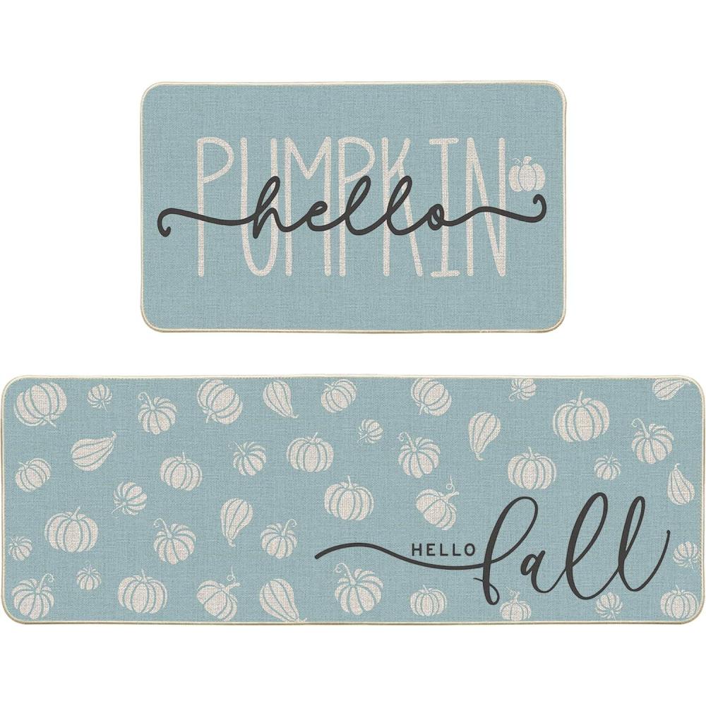 imageArtoid Mode Blue Hello Pumpkin Fall Kitchen Mats Set of 2 Autumn Home Decor LowProfile Kitchen Rugs for Floor  17x29 and 17x47 InchBlue