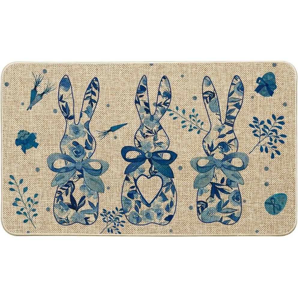 imageArtoid Mode Blue Rabbit Carrots Eggs Happy Easter Doormat Spring Home Decor LowProfile Switch Rug Door Mat Floor Mat for Indoor Outdoor 17x29 Inch