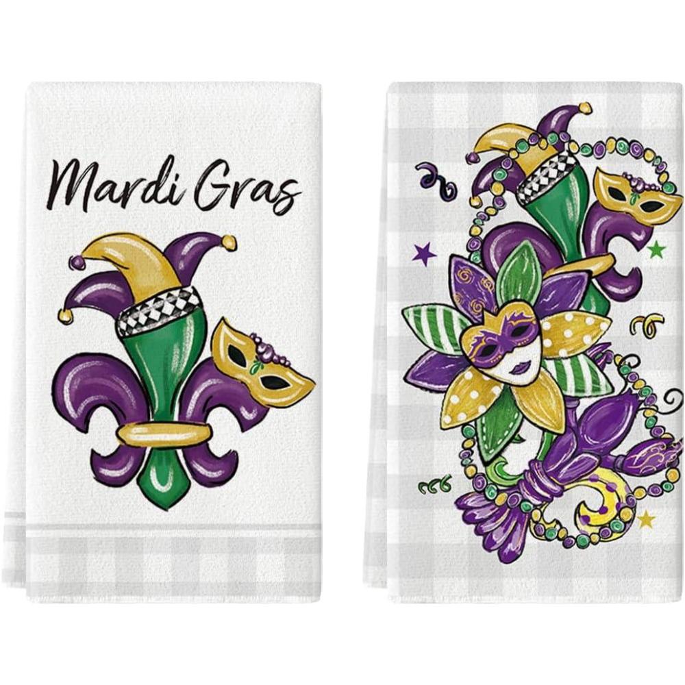 imageArtoid Mode Buffalo Plaid Iris Jewelry Mask Lobster Mardi Gras Kitchen Towels Dish Towels 18x26 Inch Farmhouse Decoration Hand Towels Set of 2