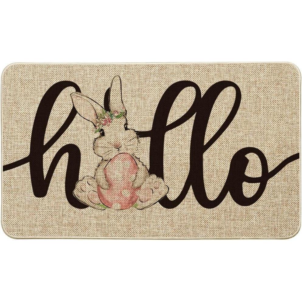 imageArtoid Mode Bunny Rabbit Pink Egg Hello Easter Doormat Beige Home Decor LowProfile Switch Rug Door Mat Floor Mat for Indoor Outdoor 17x29 Inch DM060BE