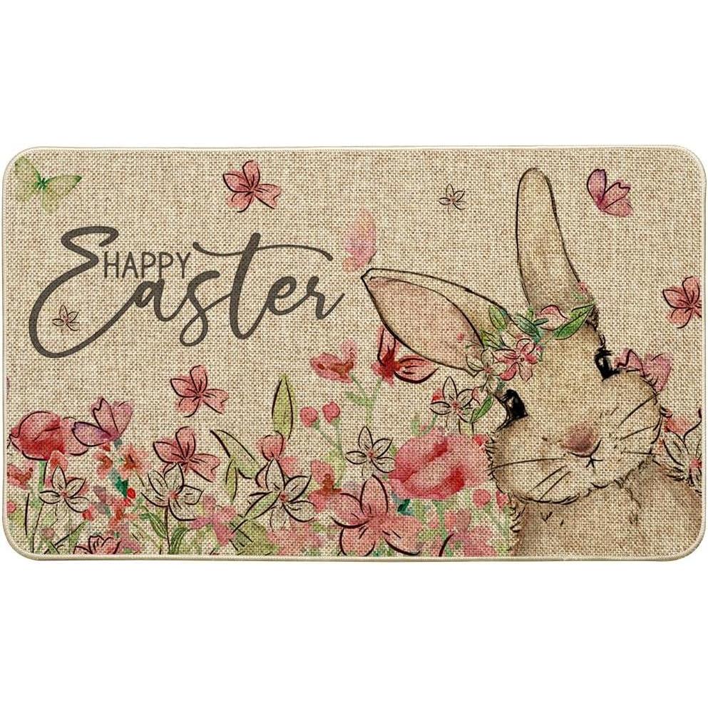 imageArtoid Mode Bunny Rabbits Floral Easter Doormat Elegant Home Decor LowProfile Switch Rug Door Mat Floor Mat for Indoor Outdoor 17x29 Inch