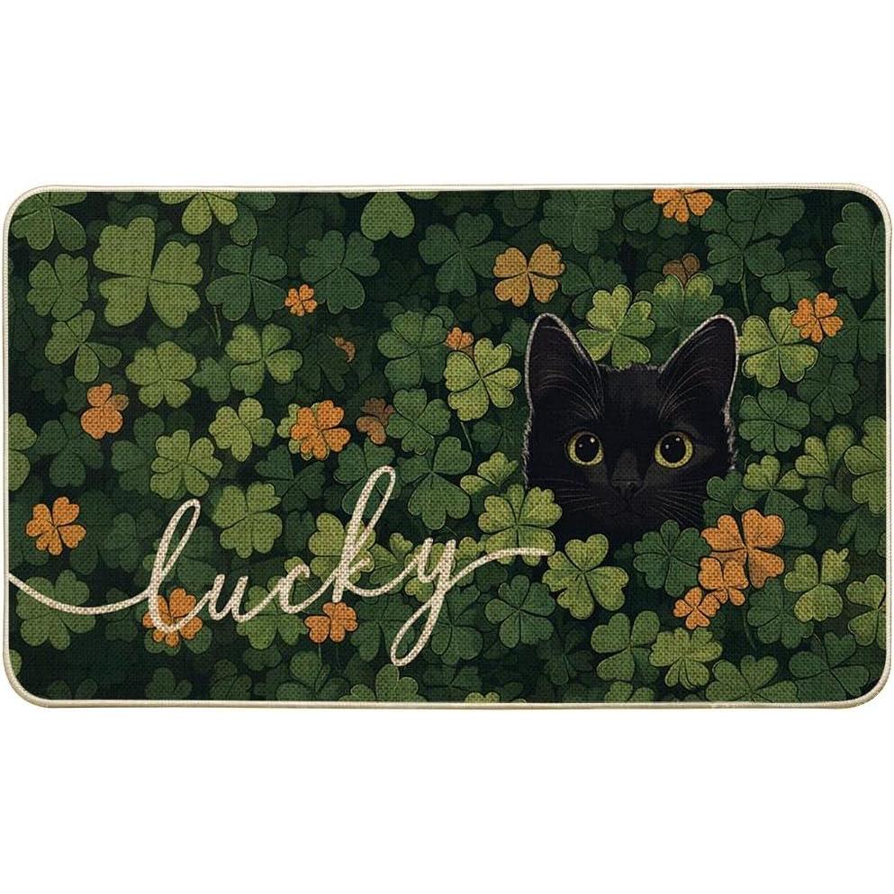 imageArtoid Mode Cat Lucky Shamrock Clover St Patricks Day Doormat Home Decor LowProfile Switch Rug Door Mat Floor Mat for Indoor Outdoor 17x29 Inch