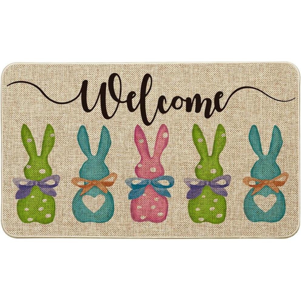 imageArtoid Mode Colorful Bunny Rabbits Welcome Easter Doormat Home Decor LowProfile Switch Rug Door Mat Floor Mat for Indoor Outdoor 17x29 Inch