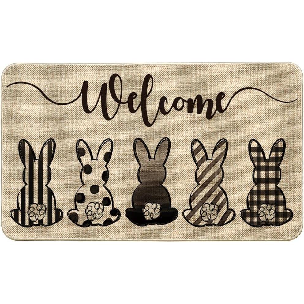 imageArtoid Mode Cute Buffalo Plaid Stripes Dot Bunny Welcome Easter Doormat Seasonal Spring Summer Holiday LowProfile Yard Floor Switch Mat for Indoor Outdoor 17 x 29 Inch