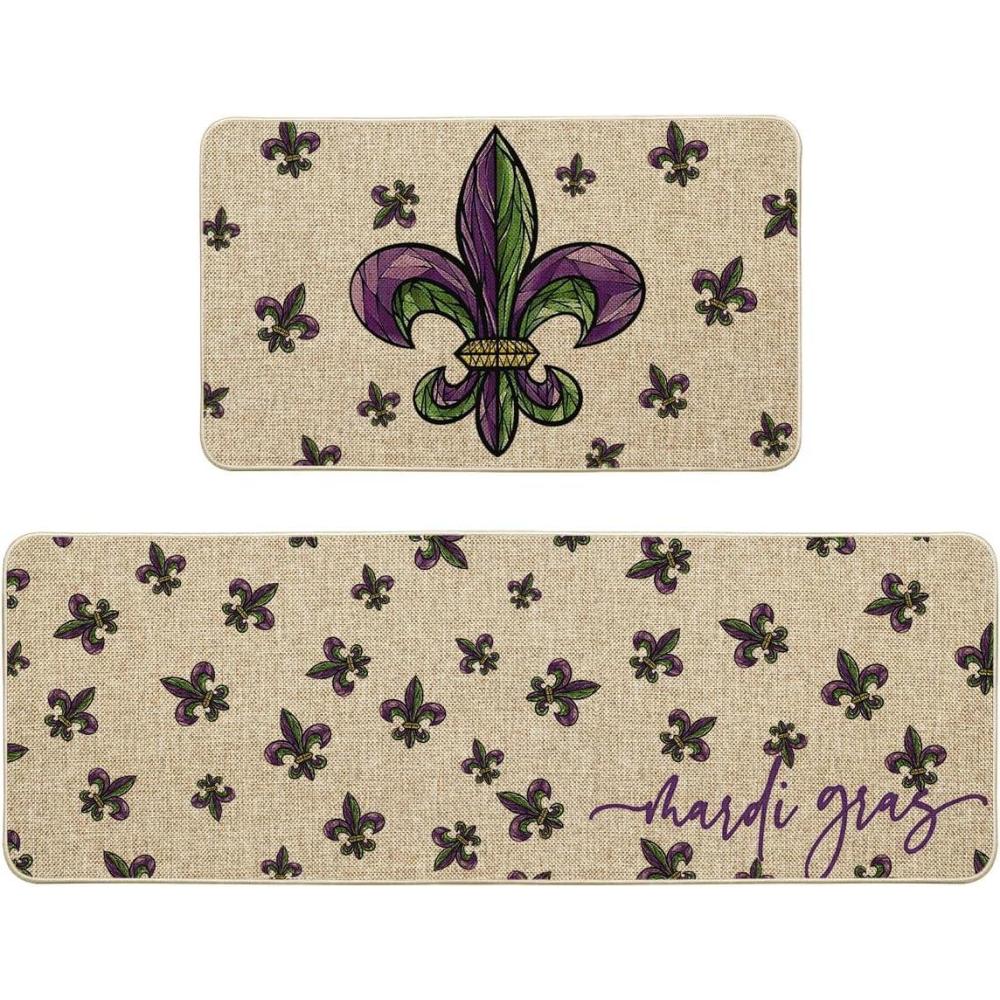 imageArtoid Mode Cute Irises Mask Doughnut Beads Mardi Gras Kitchen Mats Set of 2 Home Decor LowProfile Kitchen Rugs for Floor  17x29 and 17x47 Inch