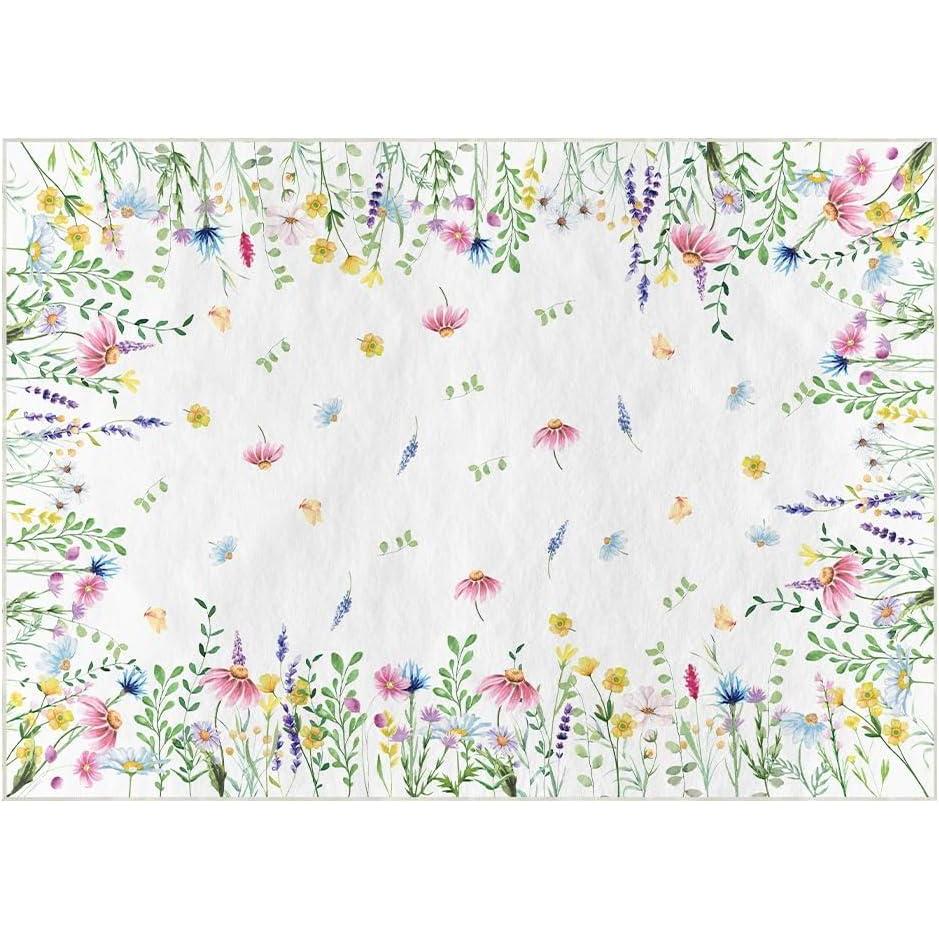 imageArtoid Mode Daisy Eucalyptus Lavender Floral Leaves Spring Area Rug Summer Home Decor LowProfile Washable Area Rugs for Entryway Bedroom Living Room Laundry Room Indoor 5x7 FeetWhiteGreen